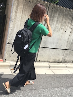 「THE NORTH FACE（ザノースフェイス）のアイテム（バックパック/リュック）」を使った、minamiさん（レディース・158cm）の夏コーディネート
