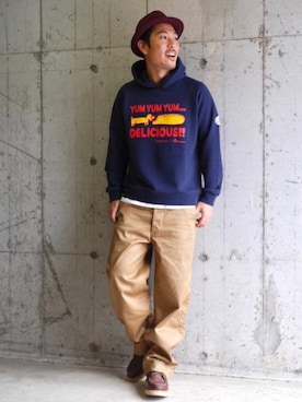 「OldSUmmer（オールドサマー）のアイテム（帽子）」を使った、OldSUmmerさん（メンズ・177cm）の秋コーディネート