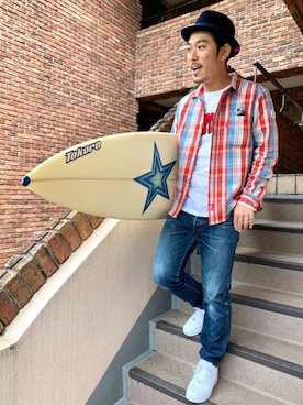「OldSUmmer（オールドサマー）のアイテム（帽子）」を使った、OldSUmmerさん（メンズ・177cm）の秋コーディネート