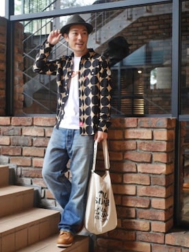 「OldSUmmer（オールドサマー）のアイテム（帽子）」を使った、OldSUmmerさん（メンズ・177cm）の秋コーディネート