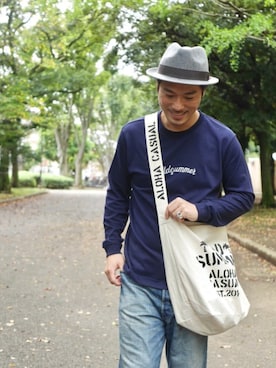 「OldSUmmer（オールドサマー）のアイテム（帽子）」を使った、OldSUmmerさん（メンズ・177cm）の秋コーディネート
