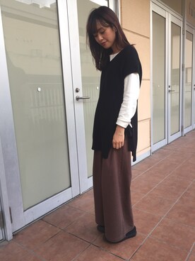 「earth music&ecology（アースミュージックアンドエコロジー）のリラックスリネンワイドパンツ＊（その他パンツ）」を使った、yuiさん（レディース・163cm）の夏コーディネート