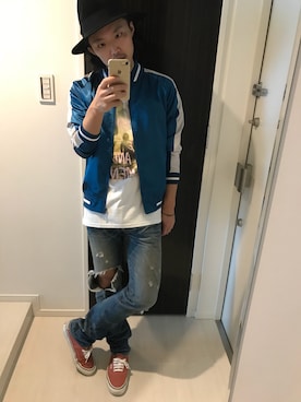 「KIJIMA TAKAYUKI」｜「アイテム（スタジャン）」を使った、はすみさん（メンズ・170cm）の春コーディネート
