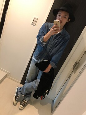 「KIJIMA TAKAYUKI」｜「アイテム（デニムジャケット）」を使った、はすみさん（メンズ・170cm）の冬コーディネート