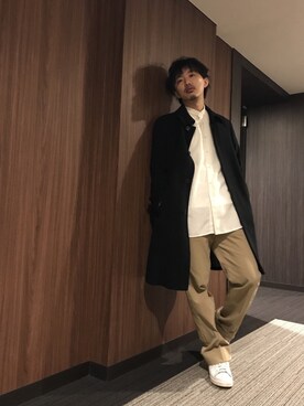 「COMME CA DU MODE（コムサデモード）のアイテム（ステンカラーコート）」を使った、はすみさん（メンズ・170cm）の冬コーディネート