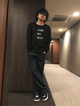 「TAKAHIROMIYASHITATheSoloIst.（タカヒロミヤシタザソロイスト）のアイテム（Tシャツ/カットソー）」を使った、はすみさん（メンズ・170cm）の冬コーディネート