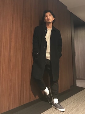 「COMME CA DU MODE（コムサデモード）のアイテム（ステンカラーコート）」を使った、はすみさん（メンズ・170cm）の春コーディネート