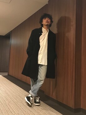 「COMME CA DU MODE（コムサデモード）のアイテム（ステンカラーコート）」を使った、はすみさん（メンズ・170cm）の春コーディネート