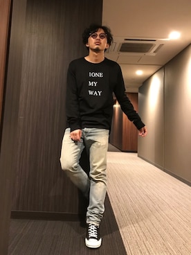 「TAKAHIROMIYASHITATheSoloIst.（タカヒロミヤシタザソロイスト）のアイテム（Tシャツ/カットソー）」を使った、はすみさん（メンズ・170cm）の春コーディネート