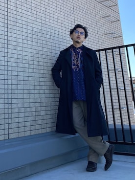 「総柄シャツ」｜「アイテム（その他アウター）」を使った、はすみさん（メンズ・170cm）の冬コーディネート