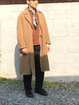 「COMOLI（コモリ）のアイテム（チェスターコート）」を使った、in&さん（メンズ・175cm）の冬コーディネート