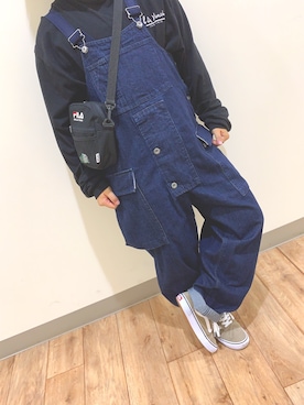 「RAG MACHINE（ラグマシーン）のアイテム（サロペット/オーバーオール）」を使った、もずさんU160さん（メンズ・156cm）の秋コーディネート