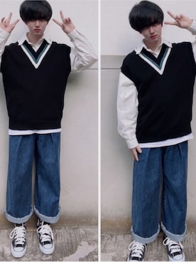 「アイテム（ニット/セーター）」を使った、なおちゃん🇰🇷低身長さん（メンズ・162cm）の冬コーディネート