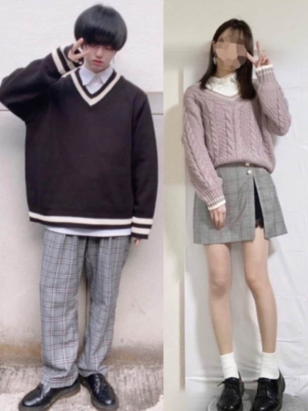 ブラック系のニット/セーター、ホワイト系のシャツ/ブラウス、ベージュ系のその他パンツを着用したメンズの冬コーディネートの1枚目の写真