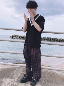 「春夏コーデ」｜「GU（ジーユー）のアイテム（ニット/セーター）」を使った、なおちゃん🇰🇷低身長さん（メンズ・160cm）の春コーディネート