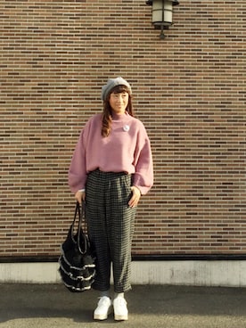 「オックスフォードシューズ」｜「アイテム（ハンチング/ベレー帽）」を使った、1000birdさん（レディース・156cm）の冬コーディネート