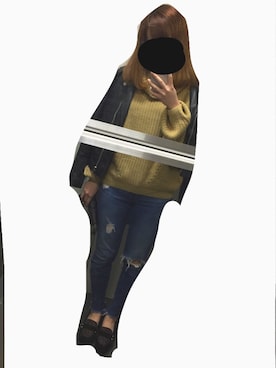 「寒い」｜「アイテム（ライダースジャケット）」を使った、Mizukiさん（レディース・155cm）の秋コーディネート