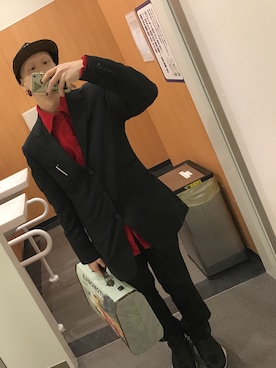 「RICK OWENS」｜「アイテム（セットアップ）」を使った、田中ショヲタさん（メンズ・165cm）の冬コーディネート