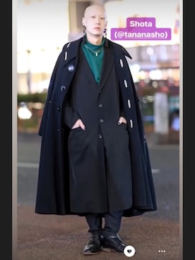 「Y's（ワイズ）のアイテム（チェスターコート）」を使った、田中ショヲタさん（メンズ・165cm）の春コーディネート
