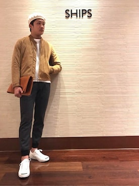 「SHIPS（シップス）のアイテム（ハンチング/ベレー帽）」を使った、板井さん（メンズ・175cm）の冬コーディネート