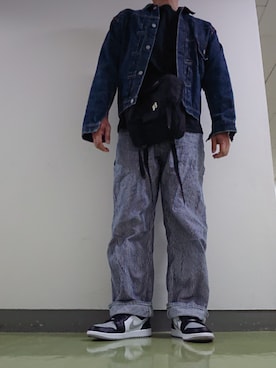 「エアジョーダン1」｜「アイテム（デニムジャケット）」を使った、yosさん（メンズ・177cm）の秋コーディネート