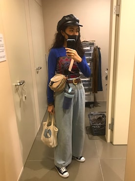 「アイテム（チューブトップ、ブルー系）」を使った、星あめき🌻阿葵🇹🇼さん（レディース・165cm）の秋コーディネート