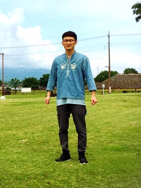 「青空」｜ロバート馬場裕之さん（メンズ・181cm）の夏コーディネート