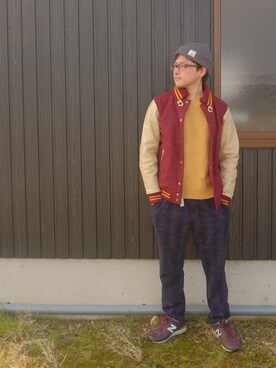 「BEAMS（ビームス）のアイテム（スタジャン）」を使った、あきんこさん（メンズ・172cm）の冬コーディネート