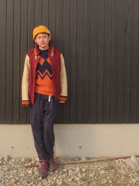 「BEAMS（ビームス）のアイテム（スタジャン）」を使った、あきんこさん（メンズ・172cm）の冬コーディネート