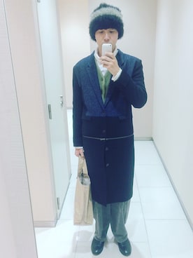 「LAD MUSICIAN（ラッドミュージシャン）のアイテム（ニットキャップ/ビーニー）」を使った、MICHYさん（メンズ・178cm）の冬コーディネート