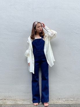 「透けトップス」｜「アイテム（サロペット/オーバーオール）」を使った、yuikaさん（レディース・152cm）の春コーディネート