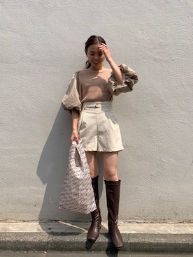 「レザー」｜「アイテム（エコバッグ/サブバッグ）」を使った、yuikaさん（レディース・152cm）の秋コーディネート