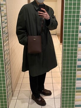 「HARUTA」｜「アイテム（ステンカラーコート）」を使った、8️⃣さん（メンズ・178cm）の冬コーディネート