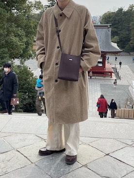 「HARUTA」｜「アイテム（ステンカラーコート）」を使った、8️⃣さん（メンズ・178cm）の春コーディネート