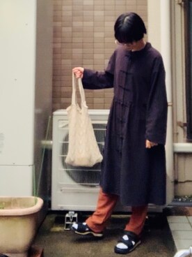 「エコバッグ」｜「アイテム（アナログ腕時計）」を使った、こけしさん（レディース・151cm）の秋コーディネート