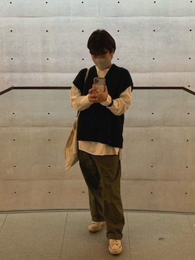 「H&M（エイチ・アンド・エム）のアイテム（ベスト）」を使った、yusoc6さん（レディース・153cm）の春コーディネート