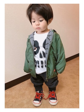 「EDWIN（エドウィン）のアイテム（ジャケット/アウター）」を使った、あおまさん（キッズ・90cm）の春コーディネート
