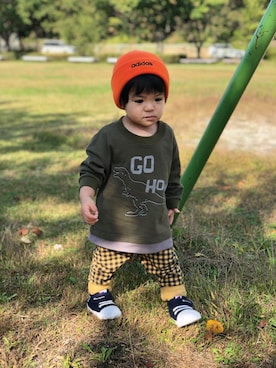 「アイテム（キャスケット）」を使った、あおまさん（キッズ・90cm）の秋コーディネート
