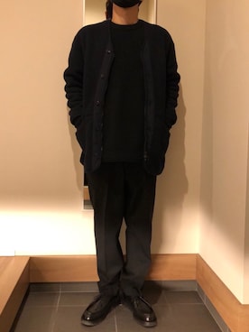 「UNIQLO（ユニクロ）のフリースノーカラーコート（その他アウター）」を使った、symmmさん（メンズ・175cm）の冬コーディネート