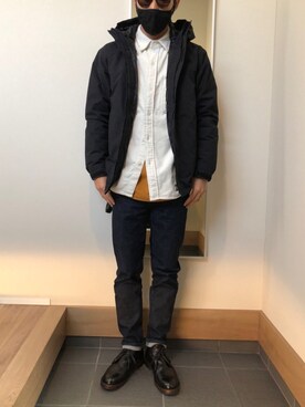 「THE NORTH FACE（ザノースフェイス）のアイテム（マウンテンパーカー、ブラック系）」を使った、symmmさん（メンズ・175cm）の冬コーディネート