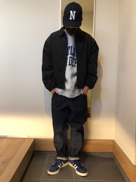 「THE NORTH FACE（ザノースフェイス）のザ・ノースフェイス / TNFロゴフランネルキャップ（ユニセックス）（キャップ、ブルー系）」を使った、symmmさん（メンズ・175cm）の冬コーディネート