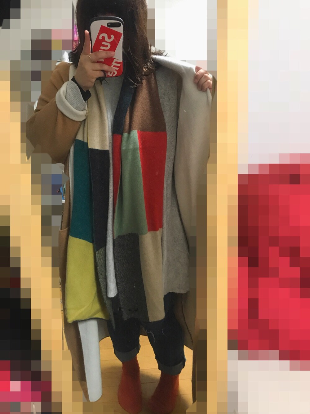 「カジュアルコーデ、シンプルコーデ、ootd、スニーカーコーデ」｜「Jo Gordonの【Jo Gordon(ジョーゴードン)】マフラー（マフラー、その他）」を使った、maaaikさん（レディース・157cm）の冬コーディネートの1枚目の写真