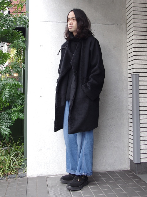 Edwina Horl 黒 ダッフルコート ボア×デニム Edwina Horl 黒 ダッフルコート ボア×デニム ジャケット・アウター
