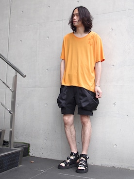 「is-ness（イズネス）のアイテム（サンダル）」を使った、オギさん（メンズ・180cm）の夏コーディネート