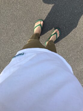 「DISCUS（ディスカス）の【DISCUS ATHLETIC×Denime】ディスカスコラボ 10oz ヘビーオンス Tシャツ（Tシャツ/カットソー、ホワイト系）」を使った、プレシャススノウさん（メンズ・171cm）の夏コーディネート