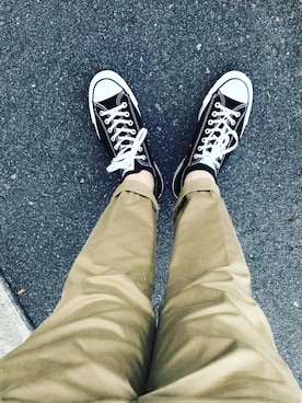 「CONVERSE（コンバース）の＜CONVERSE（コンバース）＞ CANVAS ALL STAR J OX/オールスター（スニーカー、ブラック系）」を使った、プレシャススノウさん（メンズ・171cm）の夏コーディネート