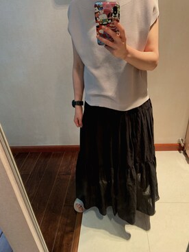 「GU（ジーユー）のアイテム（スカート、ブラック系）」を使った、瓜瓜さん（レディース）の夏コーディネート