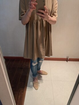 「ZARA（ザラ）のアイテム（トップス、ブラウン系）」を使った、瓜瓜さん（レディース）の夏コーディネート
