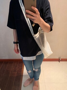 「BEAMS（ビームス）のアイテム（Tシャツ/カットソー、ブラック系）」を使った、瓜瓜さん（レディース）の夏コーディネート