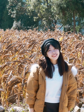 「MYne（マイン）のアイテム（ハンチング/ベレー帽）」を使った、Daさん（レディース・161cm）の冬コーディネート